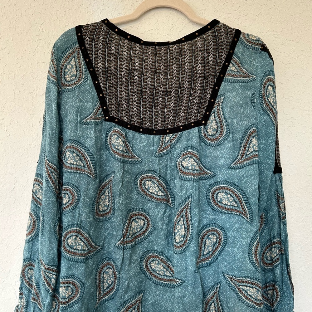 Boho Style & Co. Paisley Print Peasant Blouse with Black Trim, Southwestern Sz M - Picture 7 of 8